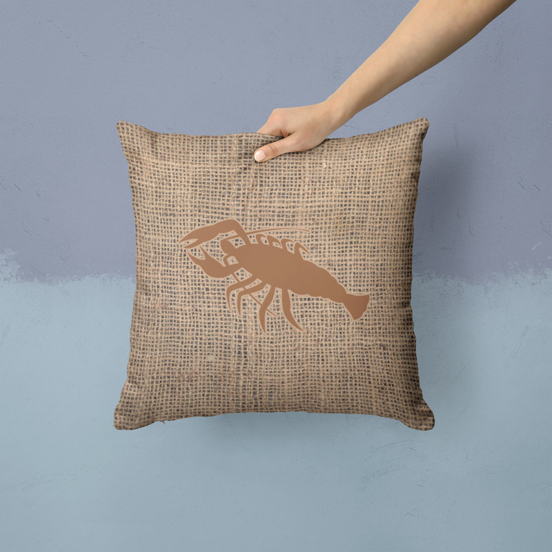 Lobster Outdoor Reversible Throw Pillow, 14" H x 14" W x 4" D, Brown