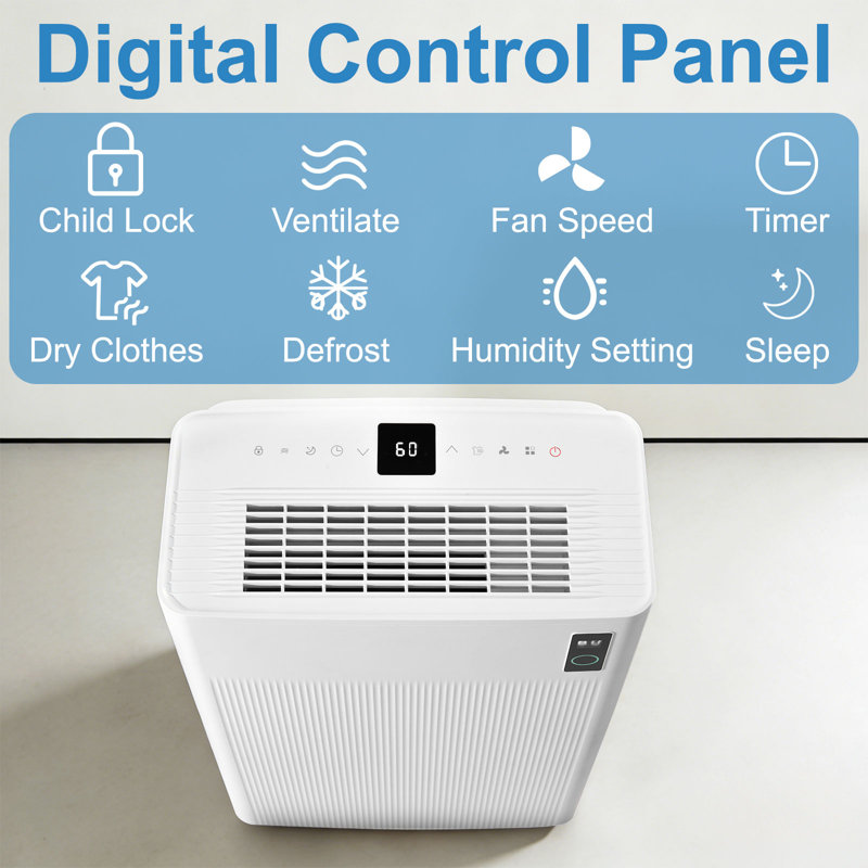 Erivess 4500 Sq. Ft Dehumidifier, Max 70 Pint Dehumidifier for Basement, Compressor Dehumidifiers for Home with Drain Hose, Dual LED Dispaly, Smart Humidity Control, Energy Efficient, Quiet for Bedroom, Large Rooms