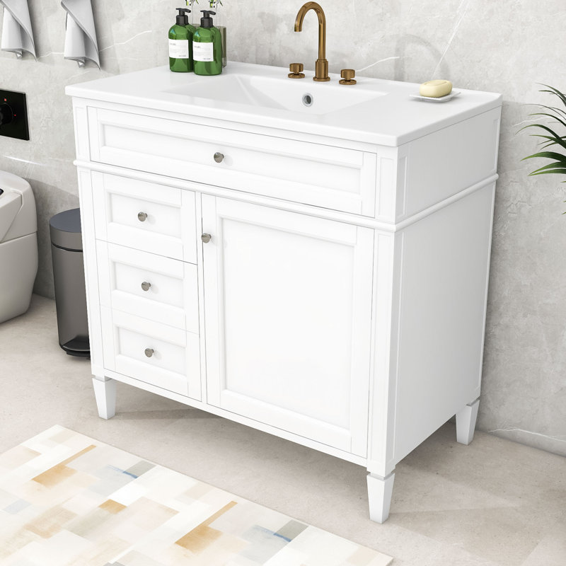 Meuble-lavabo ajustable avec 2 tiroirs Eleene, Blanc