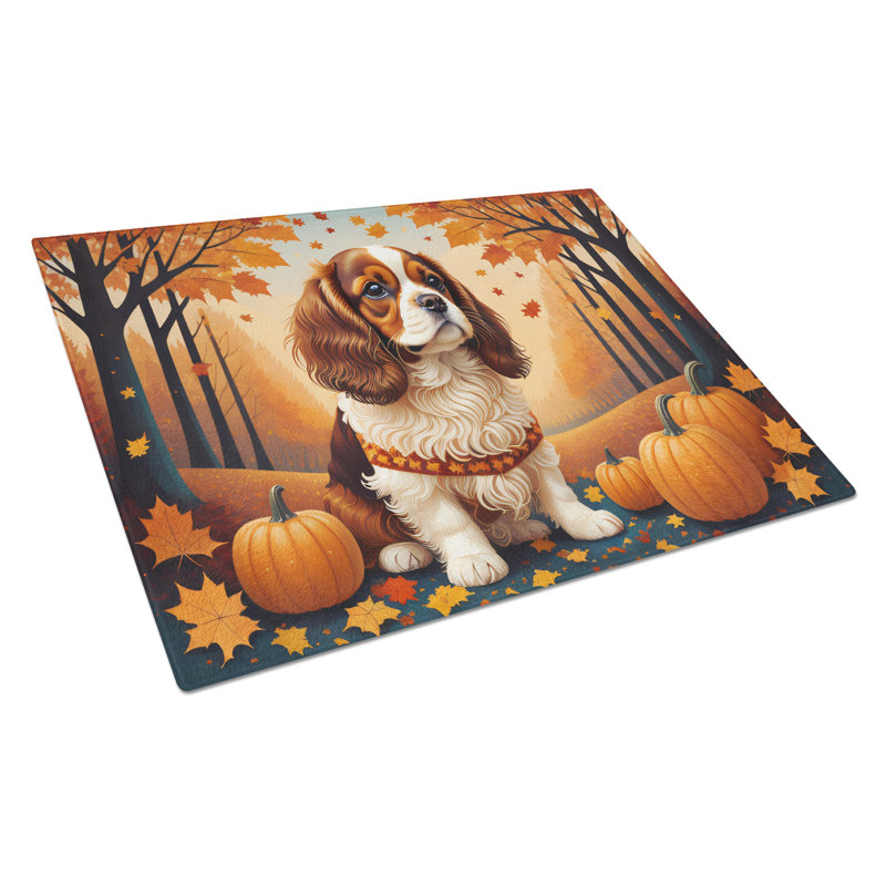 Cavalier Spaniel Fall Glass Cutting Board Large