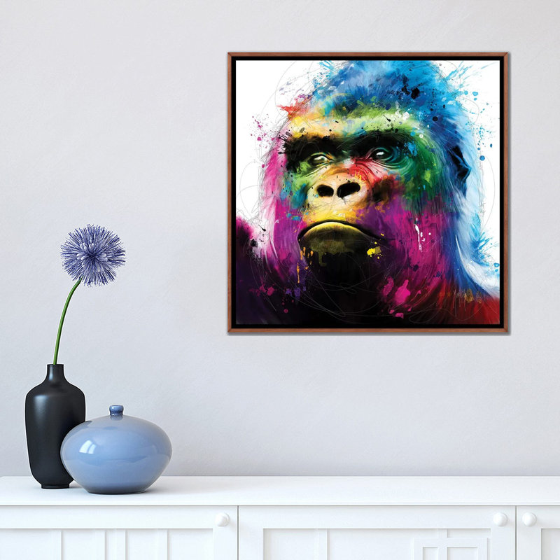 « Gorilla » par Patrice Murciano, impression d’art graphique, Cadre bois classique, Pas de tapis, H 18 po x l 18 po x 1,5 po