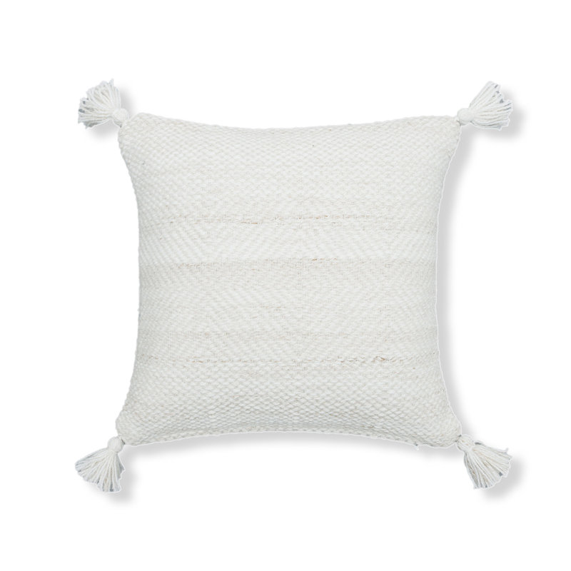 Sierra Tassels Outdoor Reversible Throw Pillow, 18" x 18", Square, White