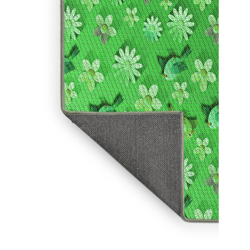 Tapis vert à motif floral, Rectangle 2 pi x 4 pi
