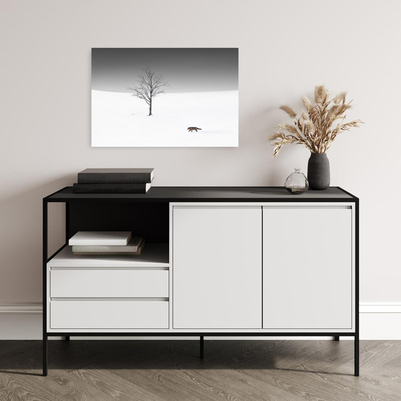 Solitary Fox Winter Tree Abstract Minimalist Fox Horse Forest Landscape Wall Art Print 1 Piece Wrapped Canvas Wall Art