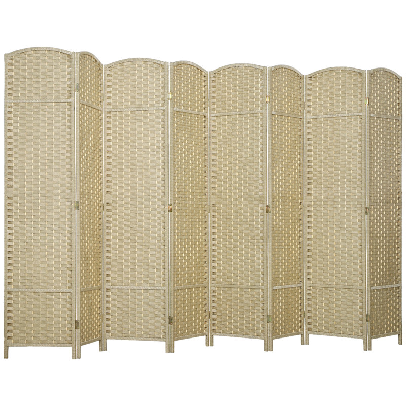 Room Divider, 8 Panel Folding Privacy Screen, Beige
