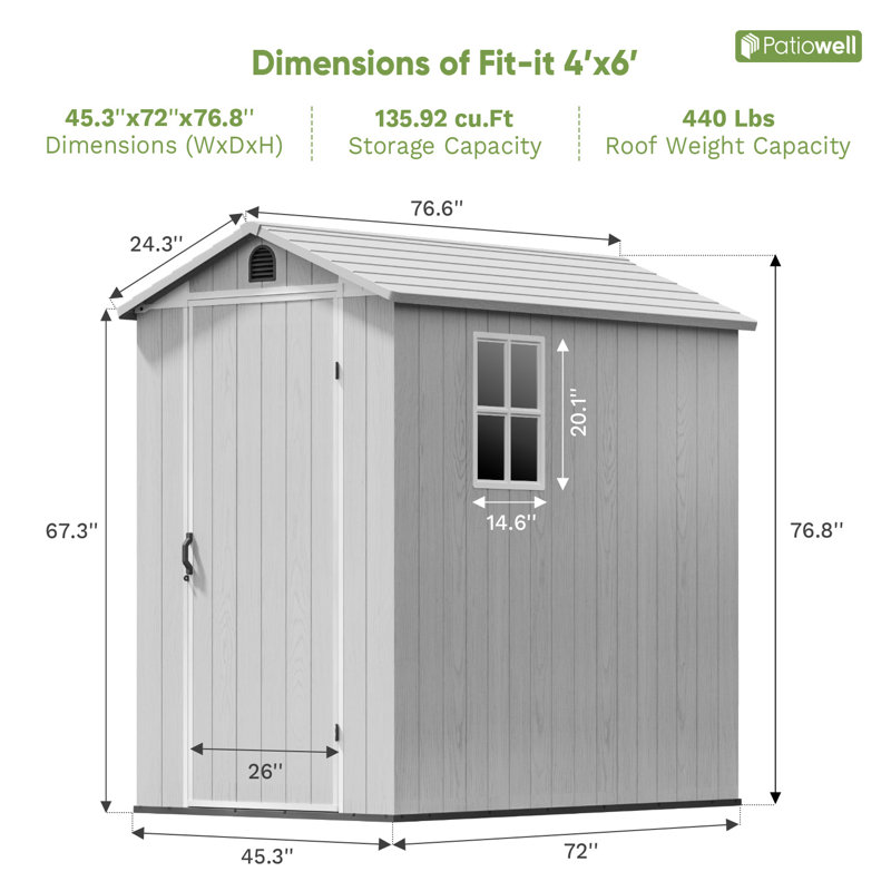 4 ft. W x 6 ft. D Plastic Storage Shed with Floor, Resin Shed with Window and Lockable Door, White
