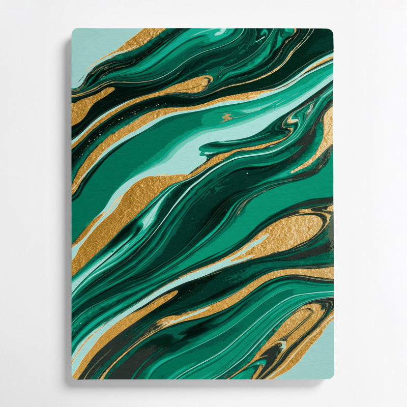 Abstrait art fluide 72, art mural en métal vert