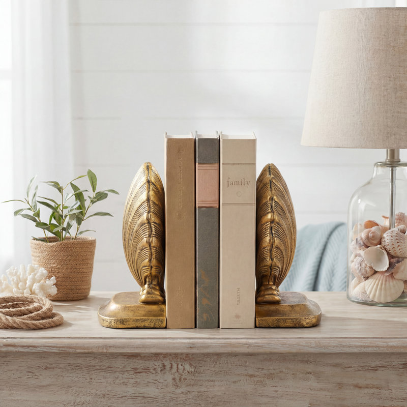 Serre-livres coquillage en résine pour bureau à domicile, décoration de plage, Doré