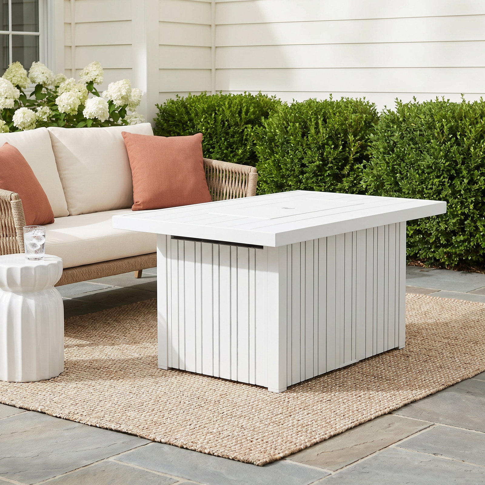 Rectangle Fire Pit Table, White