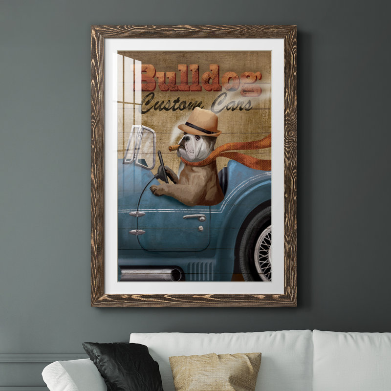 Bulldog, voitures personnalisées, cadre photo, H 44 po x l 31 po x P 1 po, Encadré de bois de noyer