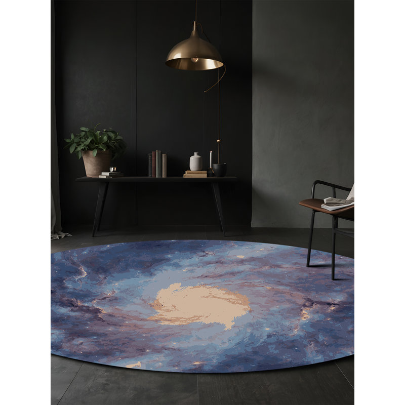 Tapis gris soyeux et moelleux, Rond 6 pi