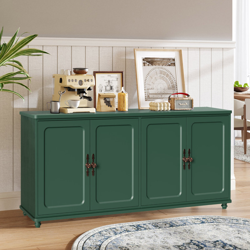 60" Mid-Century Buffet Cabinet With Adjustable Shelves And 4 Doors, Green