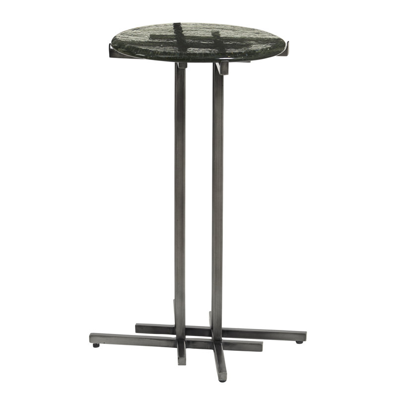 Round Black Glass Top Metal Pedestal Accent Table