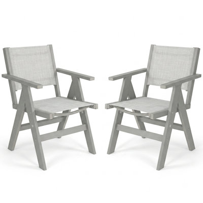 Ensemble de 2 chaises de salle à manger d'extérieur en PEHD avec dossier et siège en textilène, gris clair