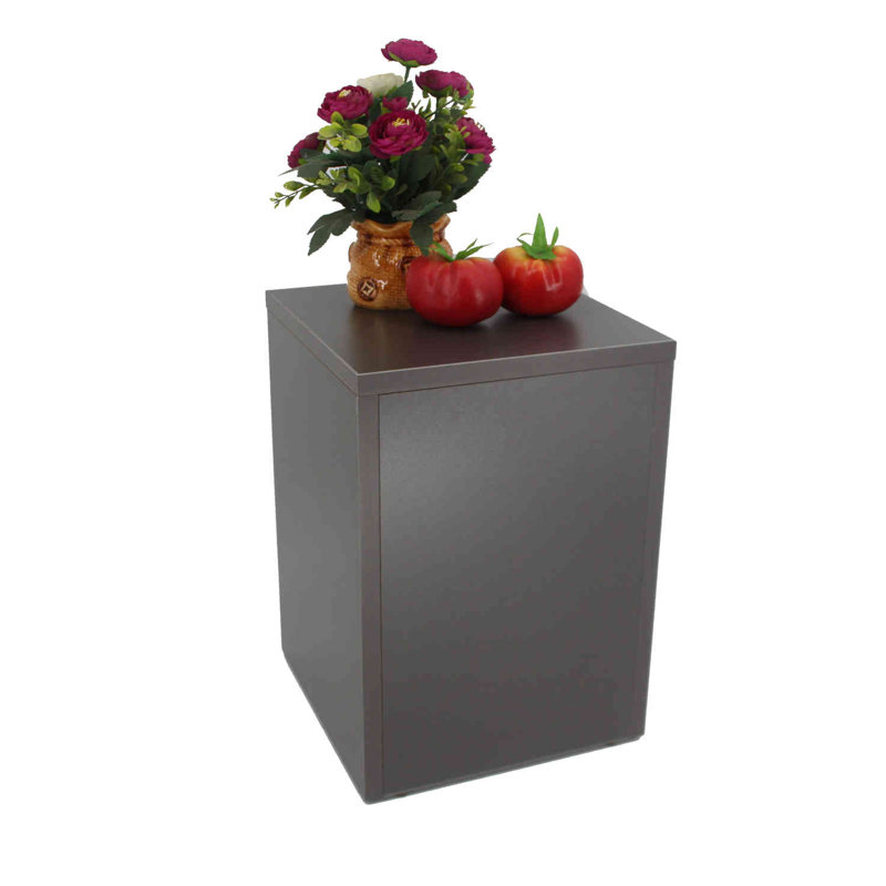 Présentoir à glissière à piédestal cube en bois gris