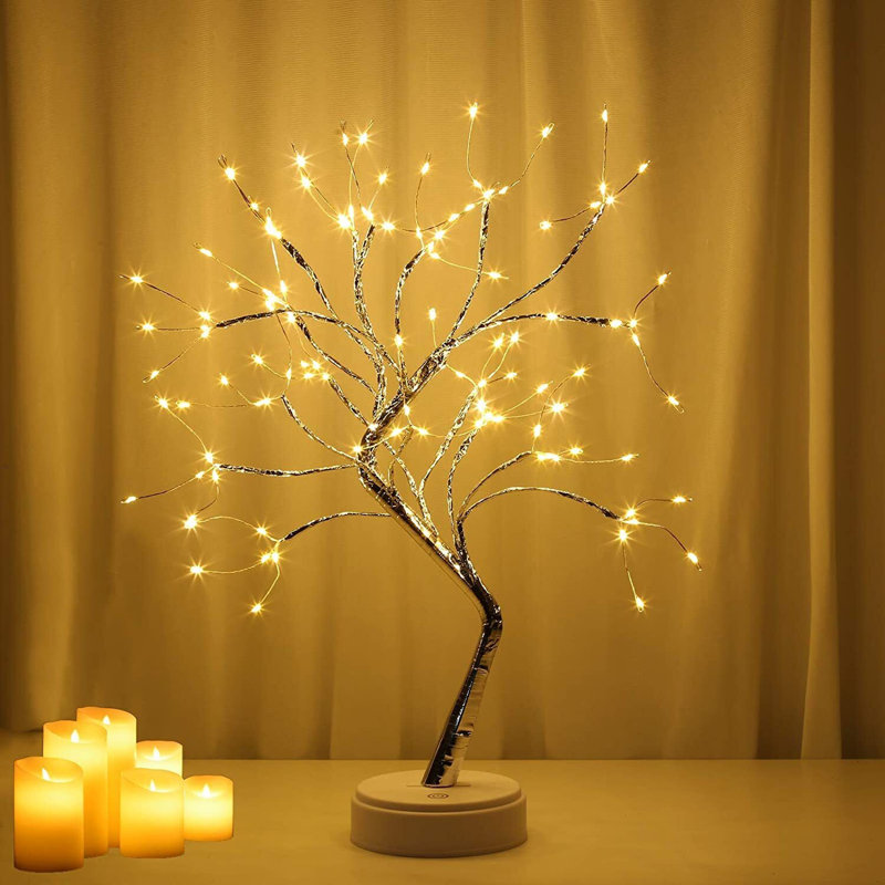 LED Beads Copper Wire Tree Branch Night Light Touch-Sensitive Switch Decorative Table Lamp Battery And USB Operated