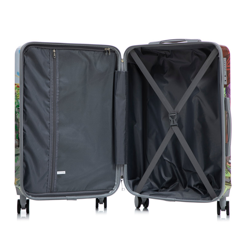20 po / 24 po / 28 po 3 pièces / ensemble dans une valise à roulettes pivotantes pour PC, une valise de transport, avec motif imprimé et serrure à combinaison (café et tour en fer)
