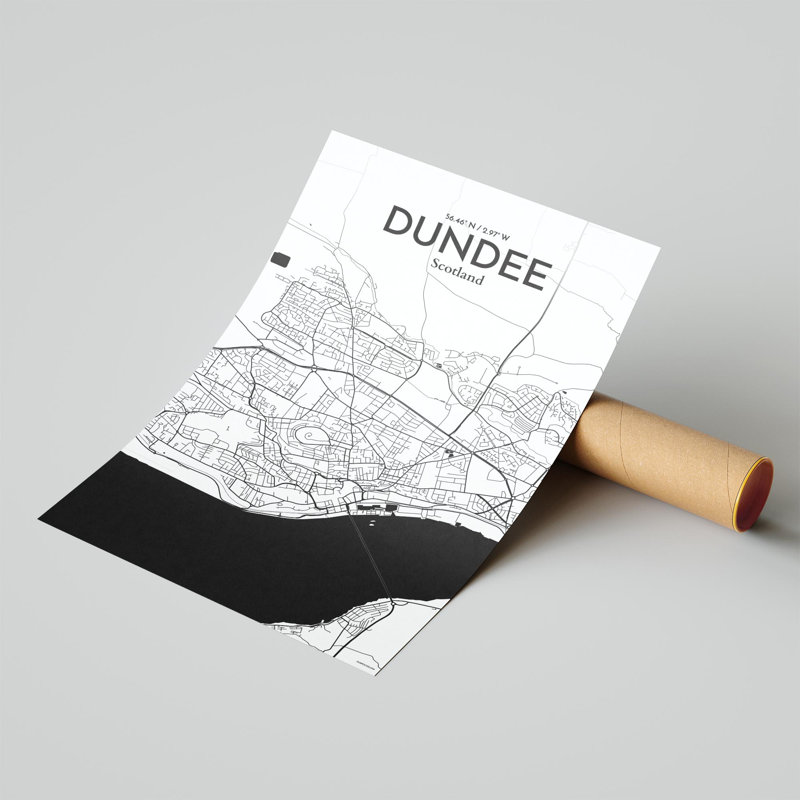 «Dundee City Map», impression dans les tons, Noir / blanc, H 17 po x l 11 po