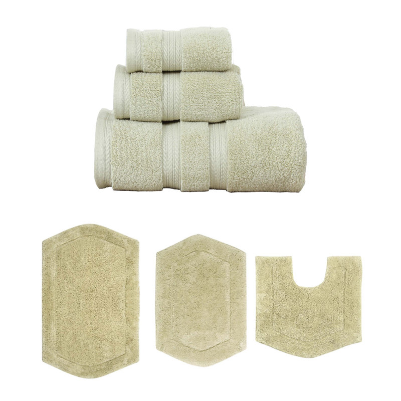 Bryd Collection 100% Soft Cotton 3 Pc Towel Set & 3 Pc Bath Rug Set, (Set of 6), Green