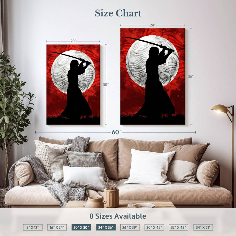 Leisha Samurai Moon Red, 36" H x 24" W