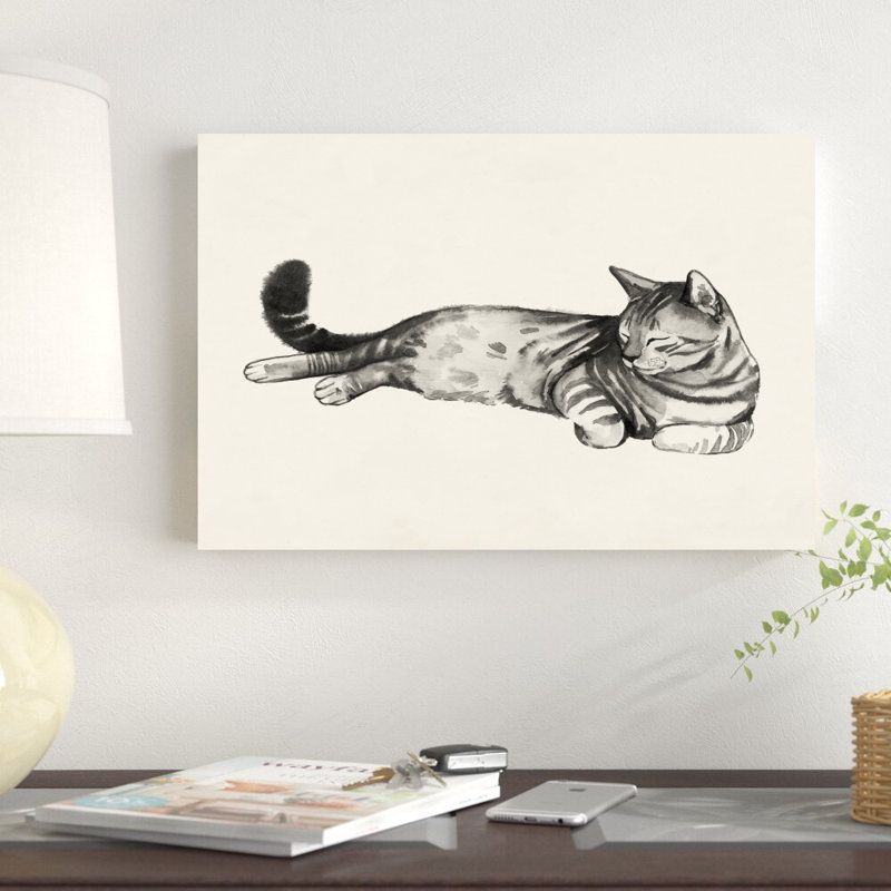 «Cat Laze II» par Grace Popp - peinture sur toile tendue, H 12 po x l 18 po