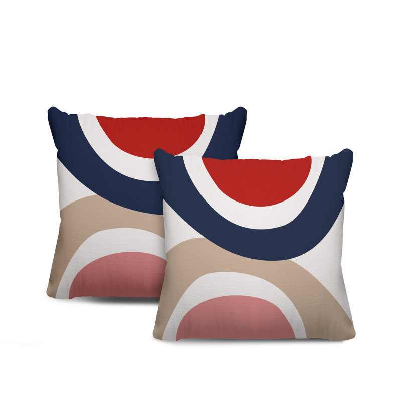 Jeté carré en polyester / mélange de polyester intérieur / extérieur, L 17 po x H 17 po, Rouge / Bleu marine / Beige
