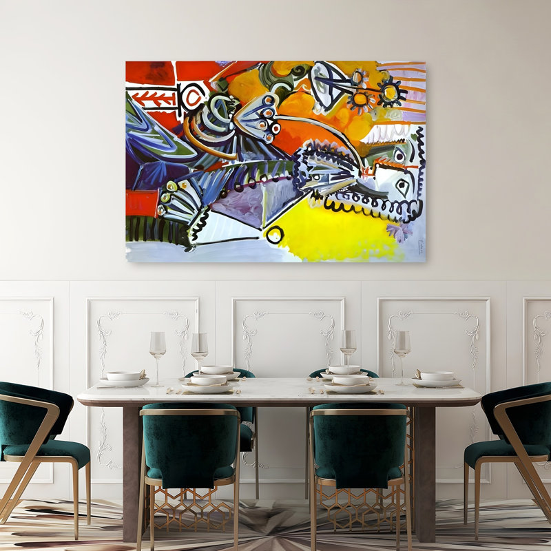 Vibrant cubiste, peinture abstraite, cheval coloré, H 40 po x l 60 po