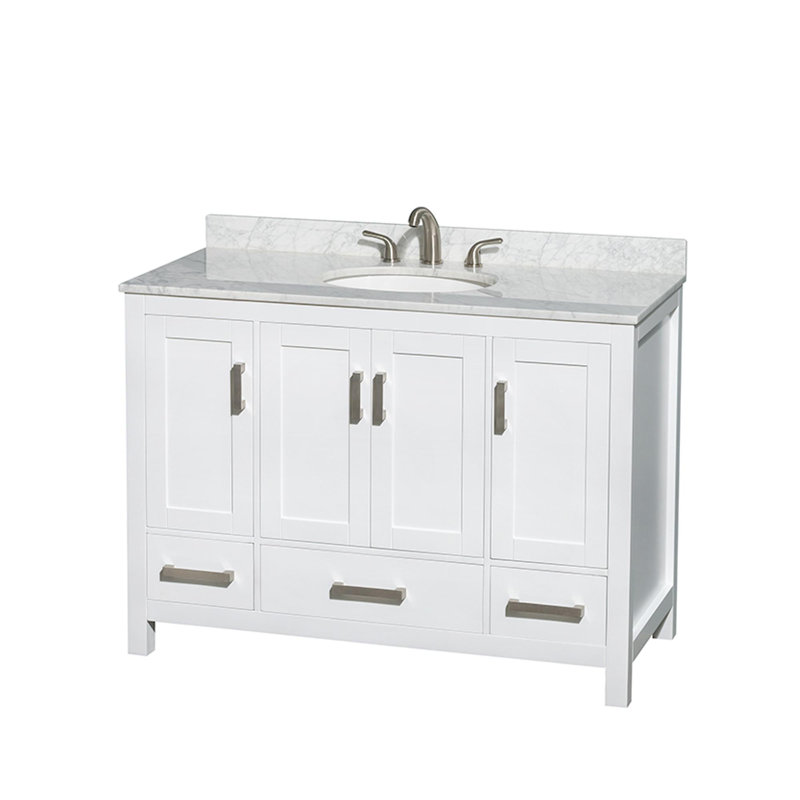 Sheffield 48" Freestanding Single Bathroom Vanity with Marble Top, White Carrera Marble, White
