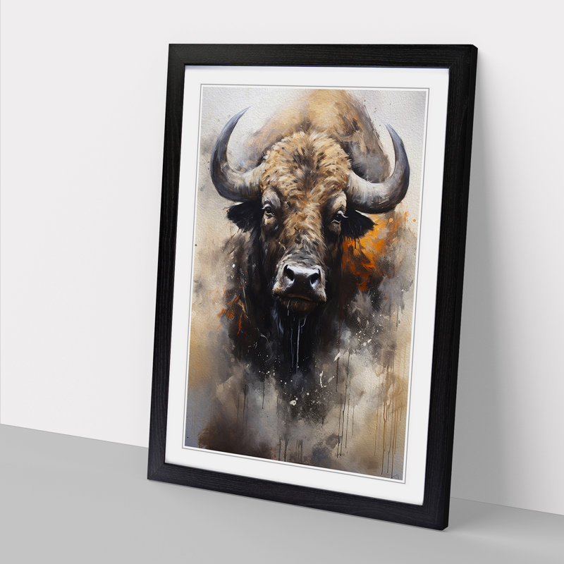 Buffalo Gestural No.4 - Single Picture Frame Print on Wood, Black, 34cm H x 25cm W x 2cm D