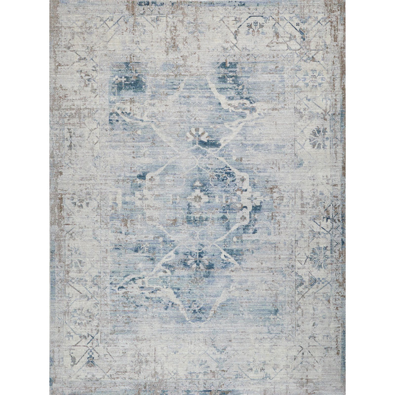 Vintage Looms Light Blue/Beige Polyester powerloom Area Rug, Rectangle 14' x 18'