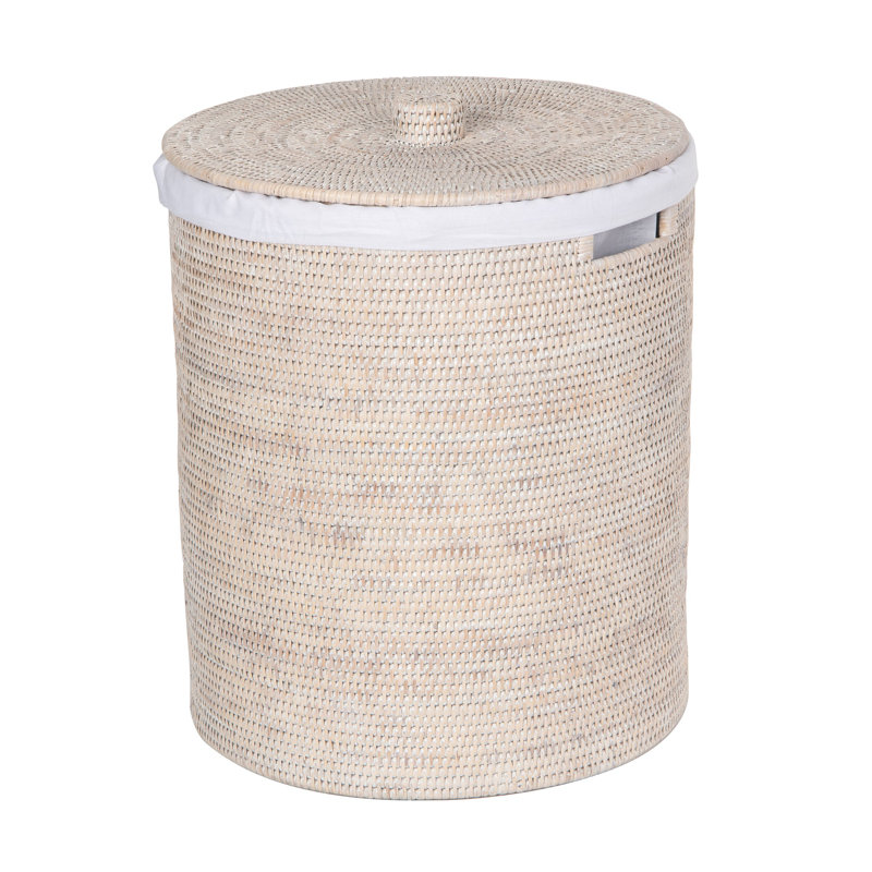 La Jolla Round Clothes Hamper & Laundry Basket with  Liner and Lid, 1 Solid Load, White