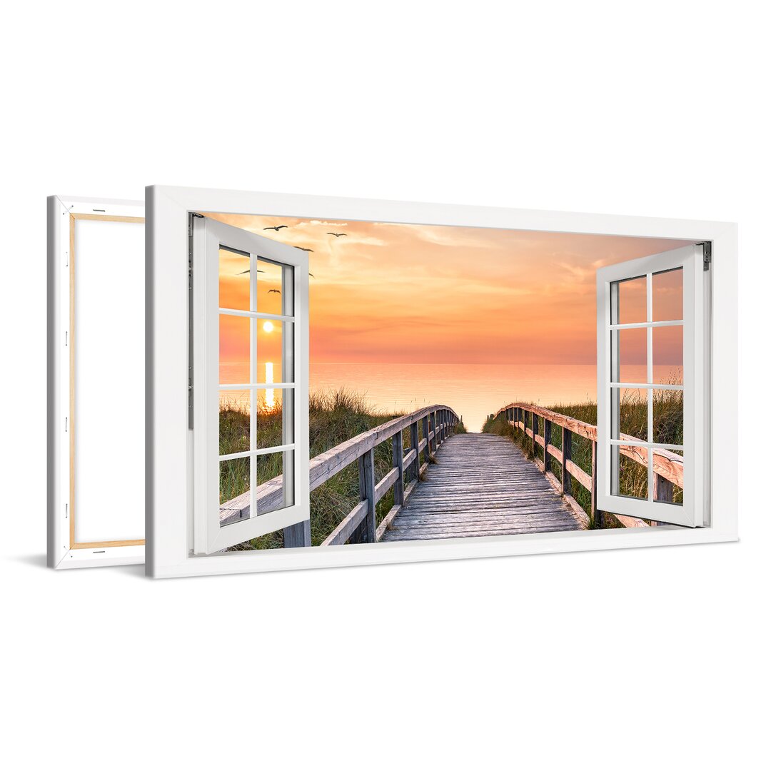 Leinwandbild Wooden Path To The Sea Window Xcm – Premium Leinwanddruck – Kunstdruck Auf Cm Holz-Keilrahmen Für Schlaf- U...