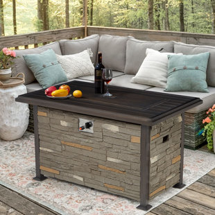 Table de foyer d'extérieur au propane en aluminium H 24,5 po x l 46 po