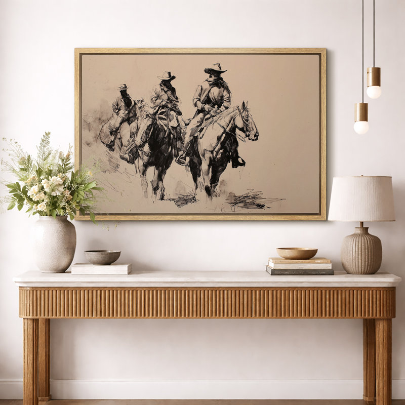 Western Cowboy, dessin de cavaliers, Natural Floater Frame, H 24 po x l 36 po