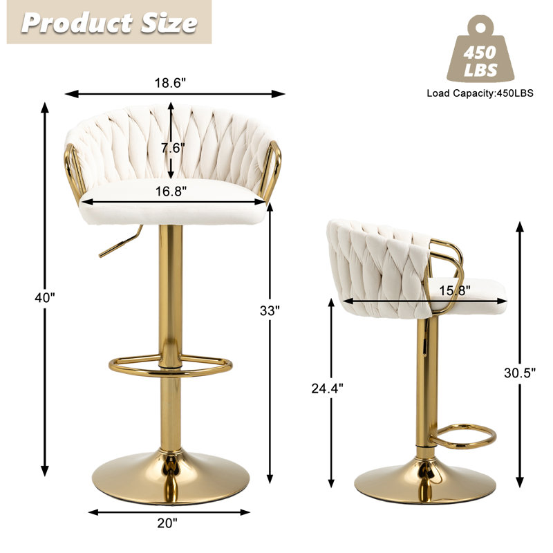 Christal Cerelly Height Adjustable Swivel Bar Stool, Ivory