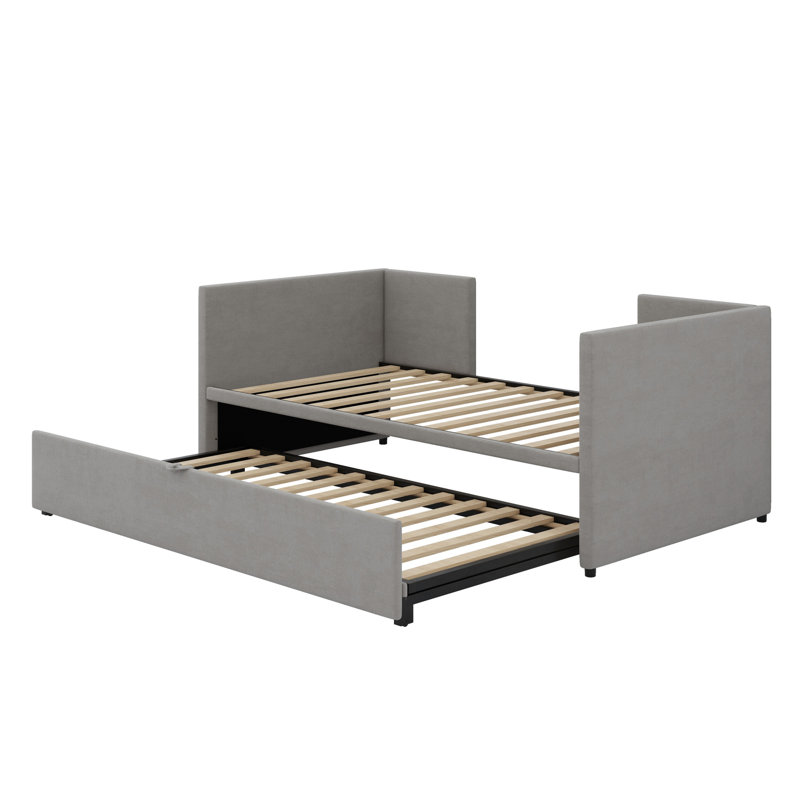 Upholstered Daybed With Pop Up Trundle, Gray