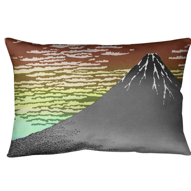 Coussin lombaire à vent clair katsushika hokusai, fine, Rouge / ciel vert, Simili suède