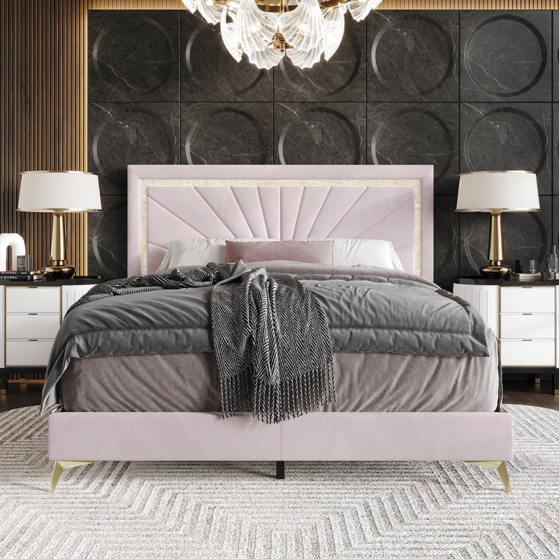 Soufian Upholstered Standard Bed, Full, Light Pink