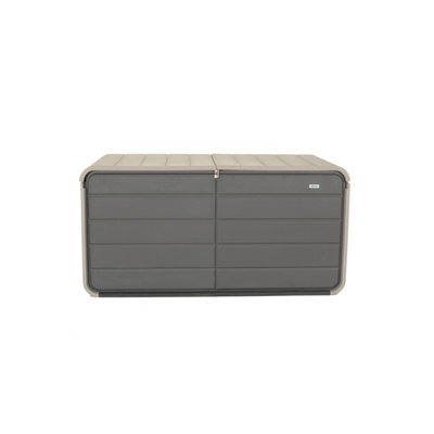 200 Gallon Plastic Deck Box, Large Patio Storage Box with Lock, Wheels & Waterproof Lid for Outdoor Cushions, Garden and Pool Supplies (Gray)