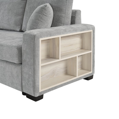 Spacious Modern Chenille Sofa With Storage Armrest For Home Entertainment