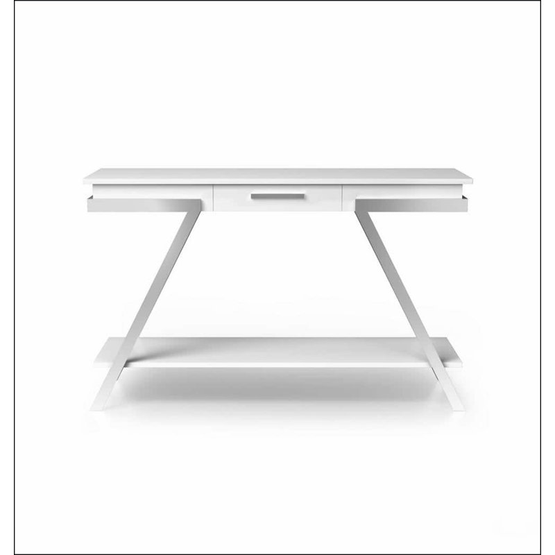 Contemporary Style White 1pc Sofa Table High Gloss Finish Chrome Frame