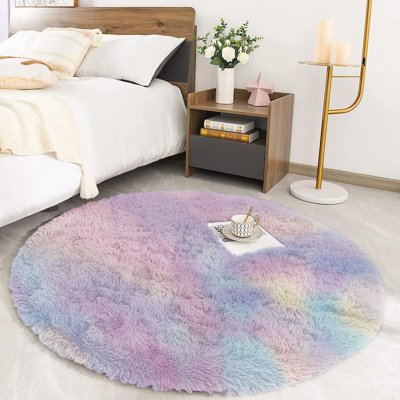 Solid Colored Shaggy 4X4ft Round Rug For Living Room Fluffy Rug