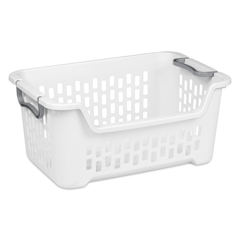 Sterilite Stacking Laundry Basket, 2 Bushel Hamper with Handles, White, 24 Pack