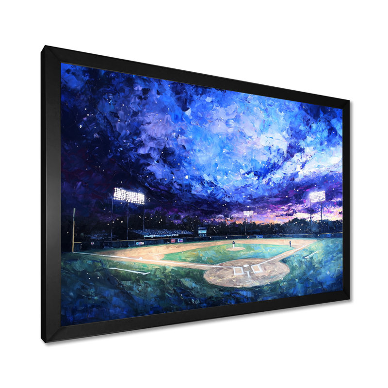 Baseball Field At Night III - Sport Baseball, impression d'art mural, H 16 po x l 32 po, Noir