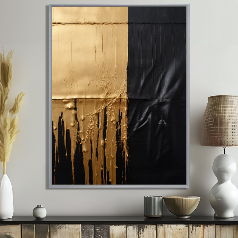 «Essential Nature Abstract Gold and Black», reproduction d'art sur toile, 32" H x 24" W, Toile tendue