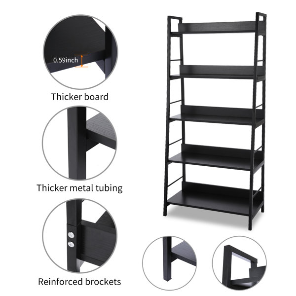 59'' H x 28'' W 5-Tier Iron Ladder Bookcase Industrial Metal Freestanding Shelves Rack Organizer (Set of 2) Latitude Run Color: Brown/Black