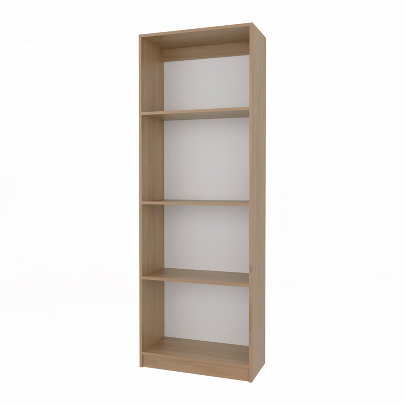 Bibliothèque à 4 tablettes avec rangement ouvert, (4 tablettes) H 71 po x l 24,7 po x P 11,7 po, Chêne