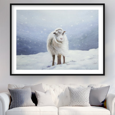 Long Hair Sheep - Snow Scandinavian Framed Matted Print