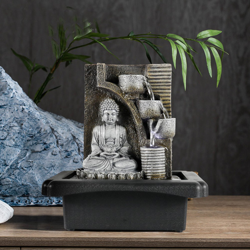 Fontaine zen en résine de Bouddha avec lumières DEL