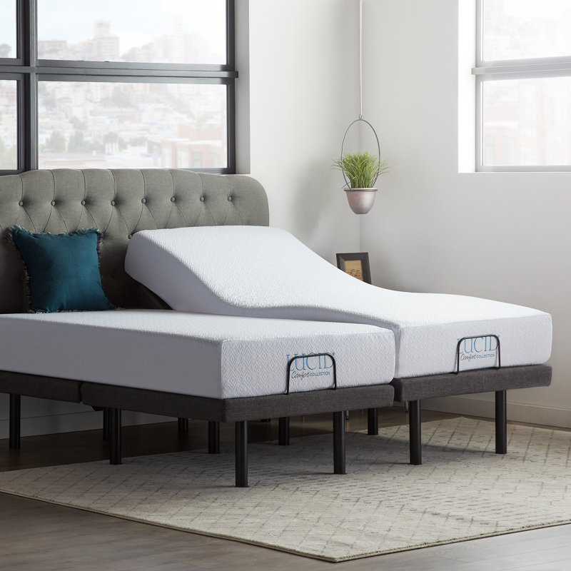Lit réglable Lucid Comfort avec matelas en mousse viscoélastique 10 ", Très grand séparé